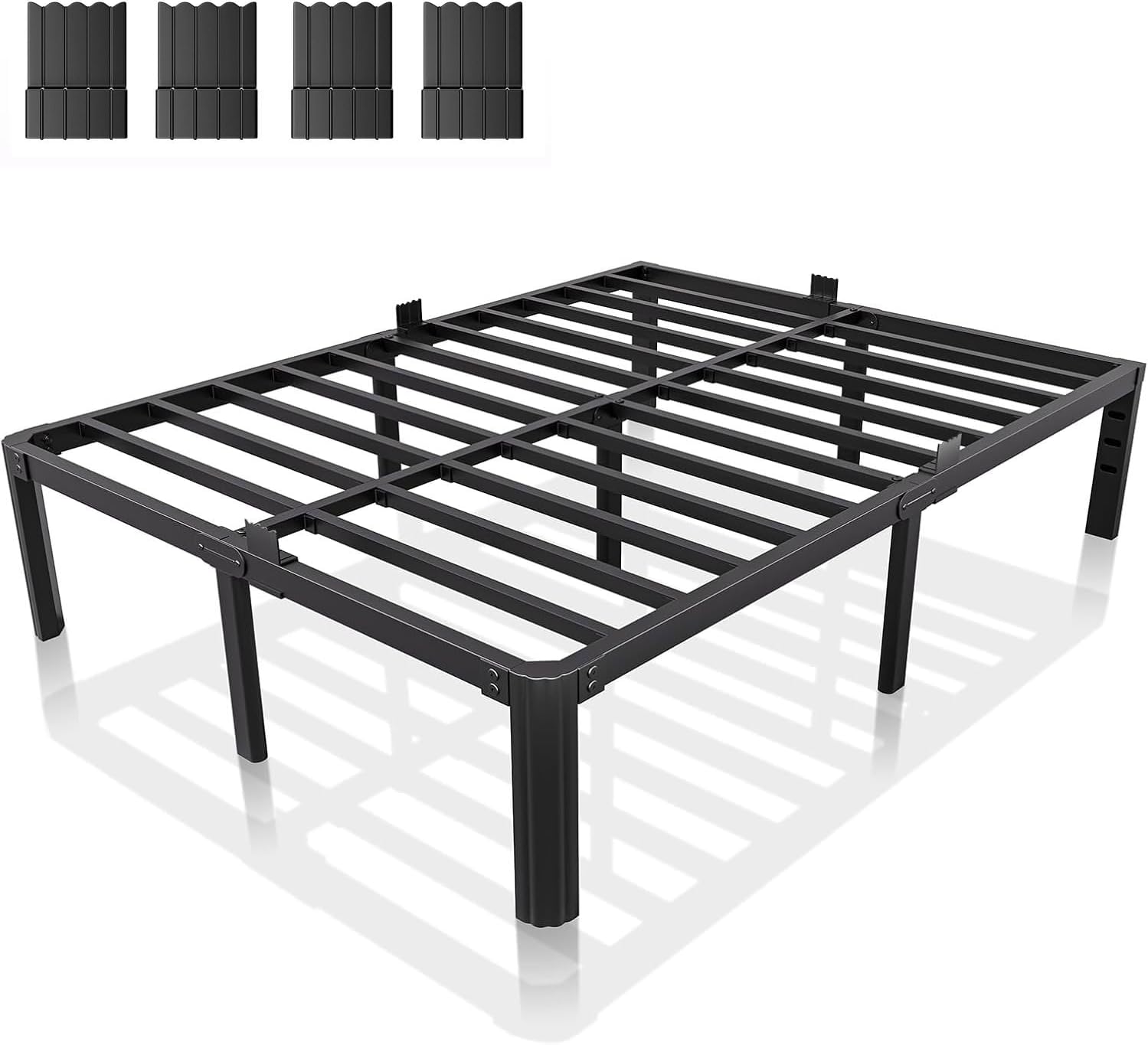 14 Inch Metal Bed Frame Queen Size, Heavy Duty Balck Platform Queen Size Bed Frame with Round Corner Legs, Mattress Slide Stopper, No Box Spring Needed, Easy Assembly